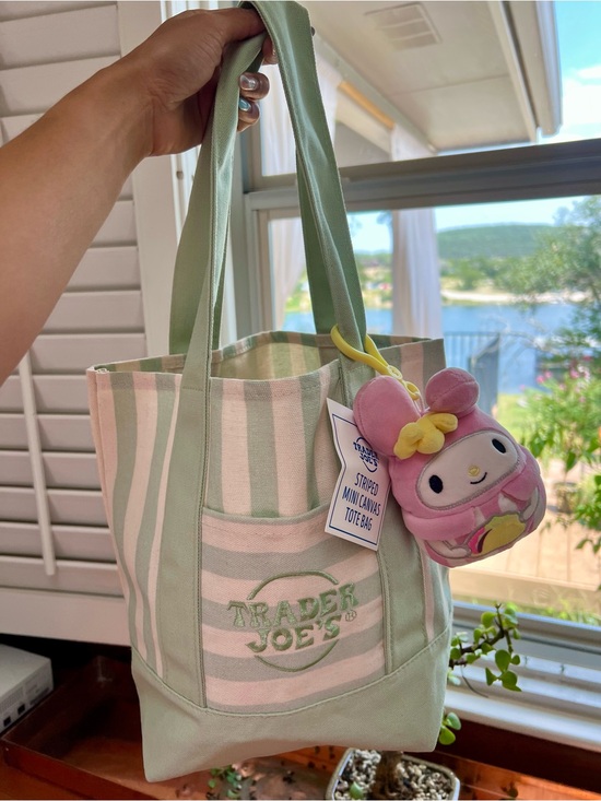 Trader Joe'S Handbags - 💚✨Trader Joe's Mint Striped Canvas Tote Bag with Melody keychain